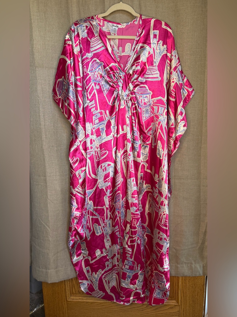 Winlar Pink Satin Kaftan Kimono Dress One Size